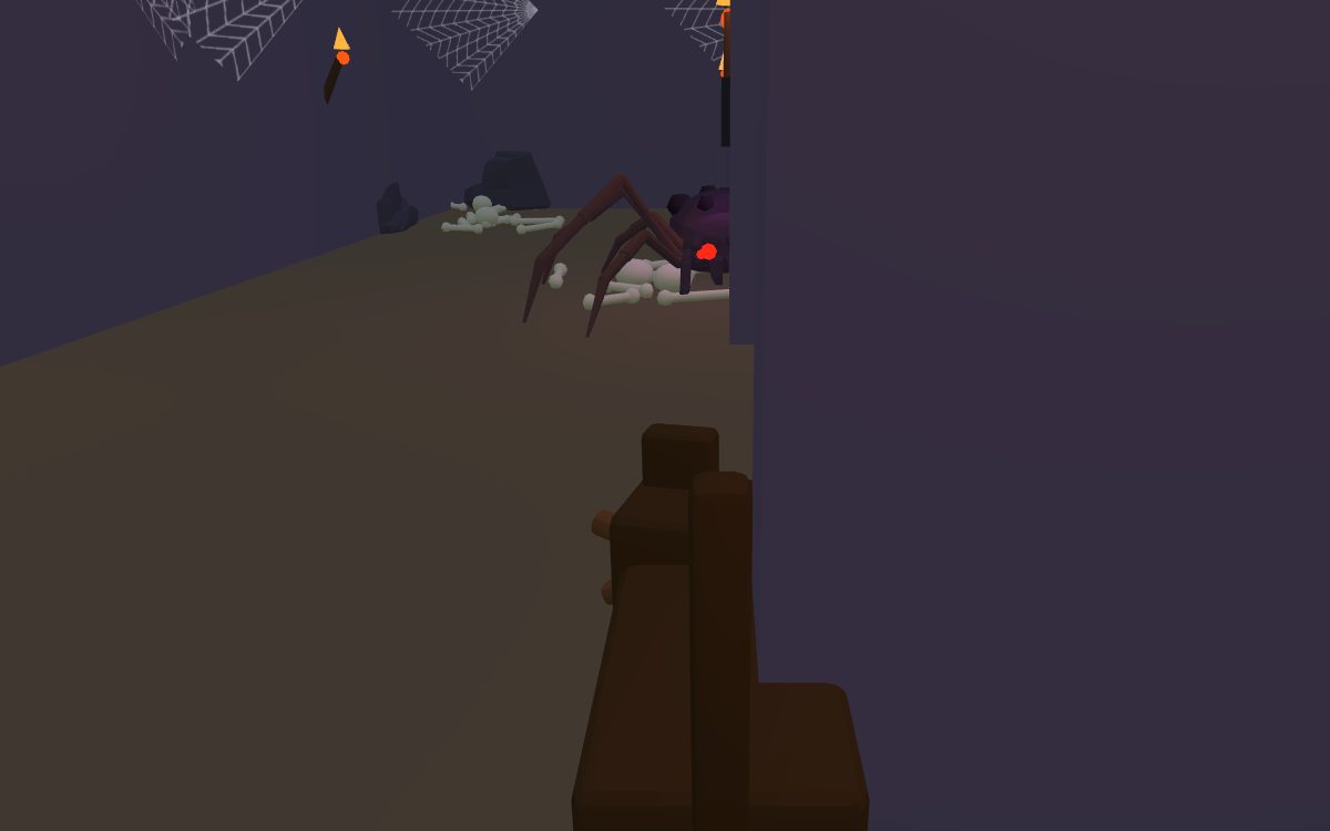 Horrorspinne im Fackellicht des Labyrinths