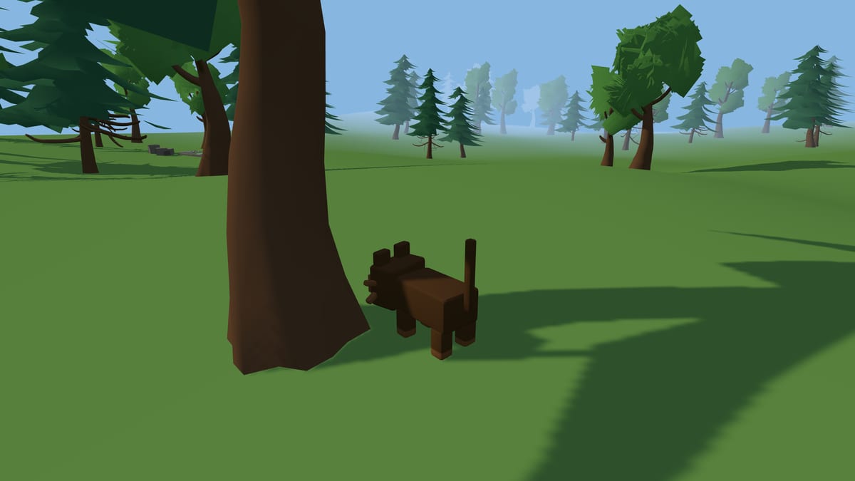 Wald mit Kiefern und Lichtung — Katze im Wald